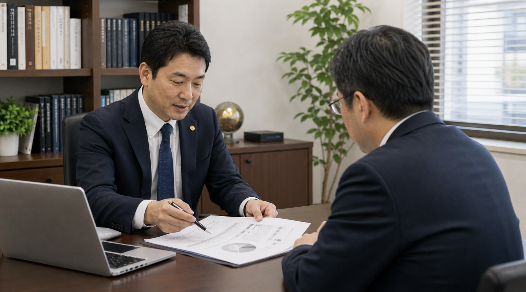 相談者に資料を説明する面談風景